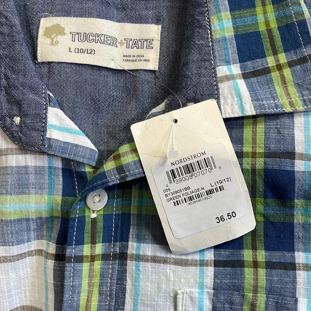 Tucker + Tate Blue & Green Plaid Short Sleeve Button Down Shirt - Picture 7 of 7